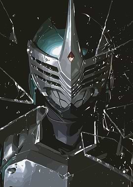 Sci-fi Warrior Mask Behind Broken Glass