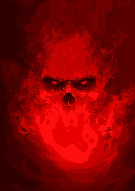 flaming red skull Digital Art