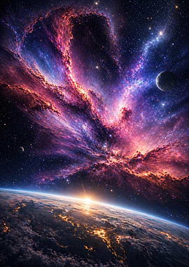 Earth and Nebula in Space