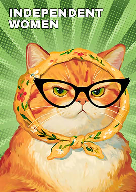 Independent Women Cat with Glasses