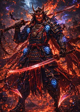 Demonic Samurai Warrior in Flames