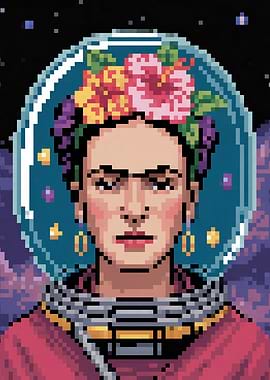 Frida Kahlo in Space Pixel Art