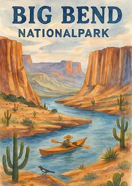 Big Bend National Park Watercolor Travel Poster