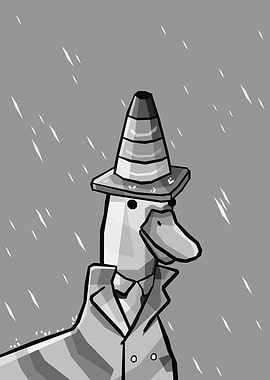 Duck in a Trench Coat and Traffic Cone Hat