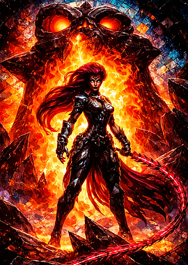 Fiery Warrior Woman with Whip