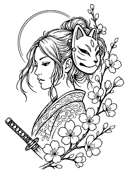 Geisha with Fox Mask and Katana