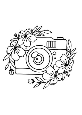 Floral Camera Line Art
