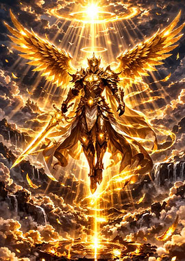 Golden Angel Warrior in Heavenly Light
