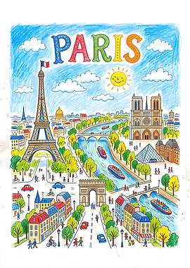 Colorful Paris Cityscape Illustration