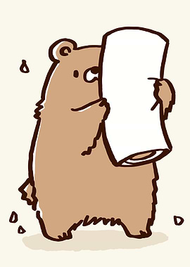 Bear holding a roll of paper