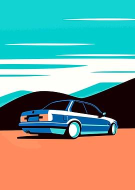 Blue BMW E30 M3 in a Minimalist Landscape