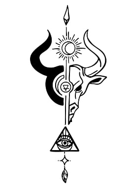 Taurus Zodiac Symbol with Celestial Elements