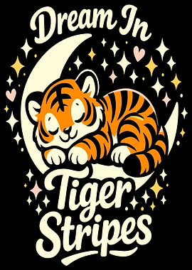 Cute Tiger Dreaming on Moon