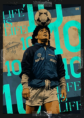 Vintage-Style Diego Maradona with Soccer Ball