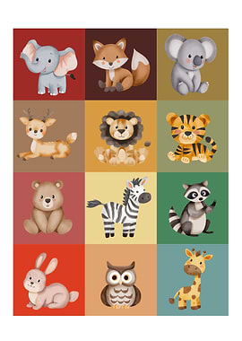 Cute Watercolor Zoo Animals Collection