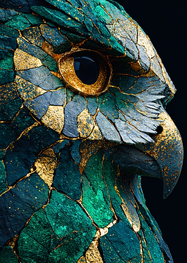 Emerald Green Gold Kintsugi Owl