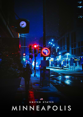 Minneapolis at Night in Snow