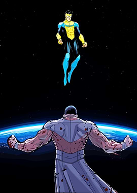 Invincible and Omni-Man in Space