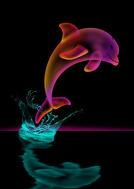 Neon Dolphin jumping out of water