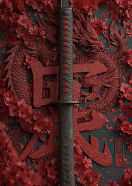 Katana with Dragon and Cherry Blossoms