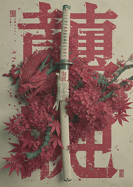 Samurai Sword with Dragon and Cherry Blossoms