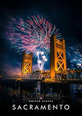 Sacramento Fireworks Over Tower Bridge
