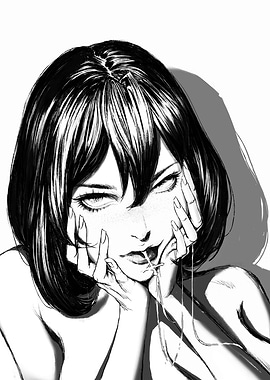 Anime Girl with Dark Hair and Intense Eyes Manga Art