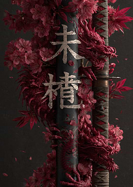 Dragon and Cherry Blossoms Katana