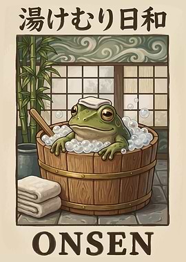 Frog enjoying a Japanese onsen bath