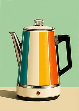 Coffee Percolator Kitchen Art - Retro Mid Century Modern Decor