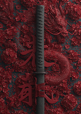 Katana with Dragon and Cherry Blossoms