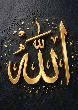 Golden Arabic Calligraphy of Allah