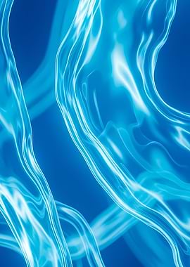 Ethereal Blue Liquid Waves - Flowing Abstract Fluid Art in Deep Cyan Tones - Water style