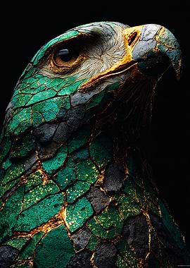 Eagle Head Emerald Kintsugi Portrait