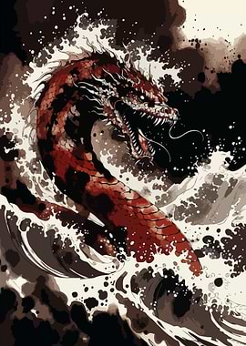 Red Dragon in Crashing Waves