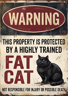 Warning Fat Cat Property Protected Sign