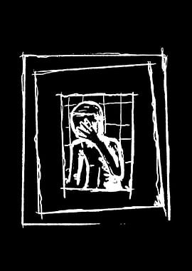 Distressed figure behind bars