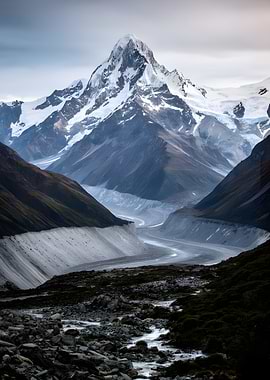 Majestic Snow-Capped Mountain and Glacier Valley