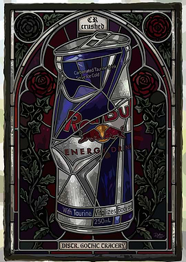 Crushed Red Bull Can in Stained Glass Style