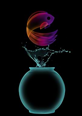 Neon Fish Jumping Out of Fishbowl
