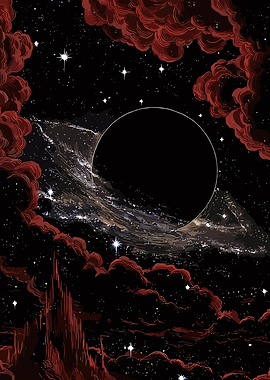 Cosmic Black Hole with Red Nebula