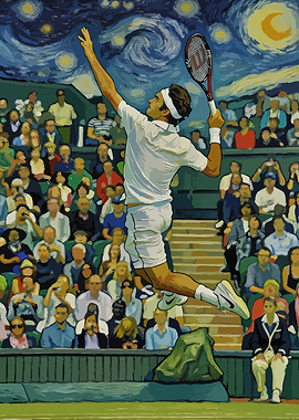 Tennis Player in Starry Night Sky