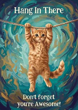 Kitten hanging on a rope