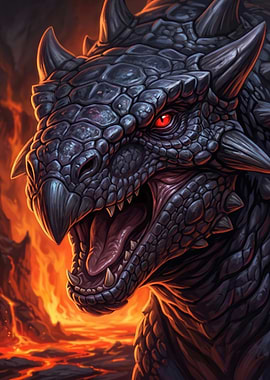Fierce Dragon in Fiery Landscape