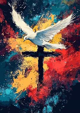 Dove and Cross Abstract Art