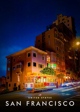 San Francisco Cable Car at Night