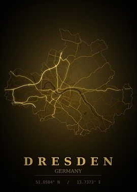 Dresden Gold City Map — Germany Night Travel Poster