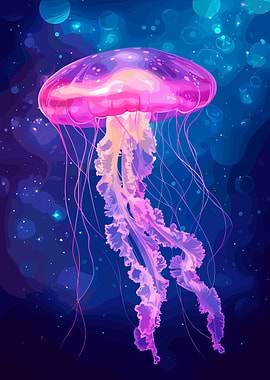 Pink Jellyfish in Deep Blue Sea