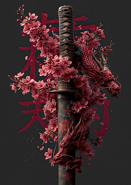Katana with Dragon and Cherry Blossoms