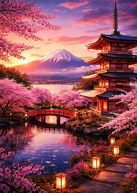Serene Japanese Garden at Sunset